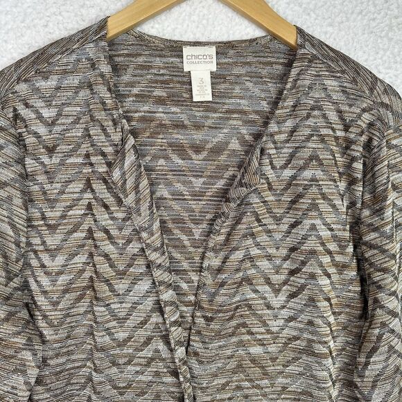 Chico’s Collection Metallic Chevron Open Front Jacket Size 3 (XL/16) - Picture 2 of 16